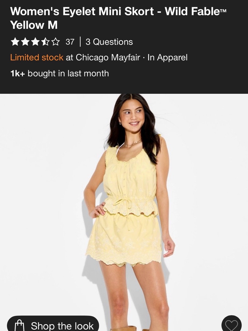 NWT Wild Fable Eyelet Mini Skort - Yellow